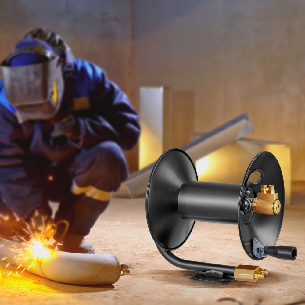 VEVOR Welding Hose Reel, Hand Crank Rewind Hose Reel with 3FT Lead-in Hose and 9/16"-18 B Fittings, Ceiling/Wall Mount
