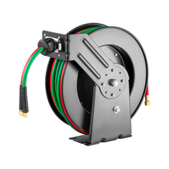 VEVOR Retractable Welding Hose Reel, 1/4-Inch x 50FT Twin Oxygen Acetylene Rubber Hose Max 300PSI - R Grade