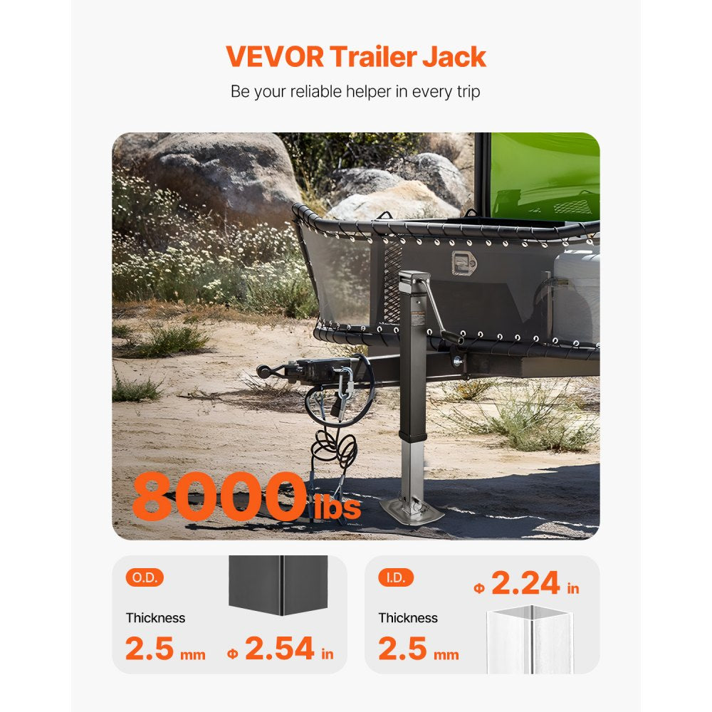 VEVOR Trailer Jack, 8000 lbs Dynamic Load Capacity, Weld-on Pipe-Mount Swivel Trailer Jack with Ergonomic Handle