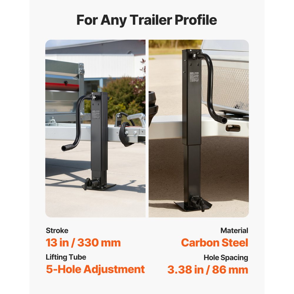 VEVOR Heavy-Duty Trailer Jack, 12,000 lbs Load Capacity, Sidewind Square Direct Weld-on Trailer Jack with Handle Crank