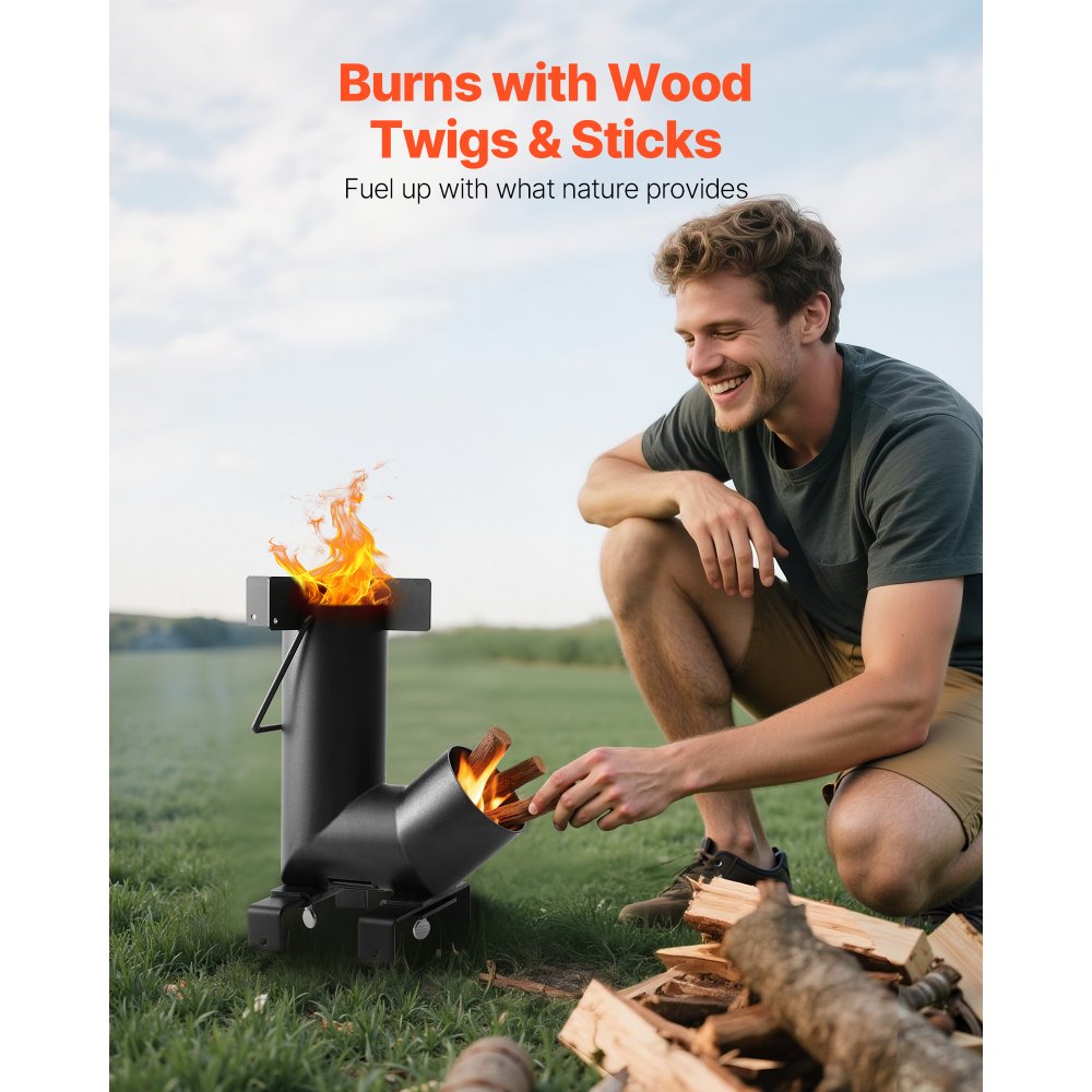 VEVOR Camping Rocket Stove, Wood Burning Portable Rocket Stove with Carrying Bag for Backpacking, Carbon Steel, Burn