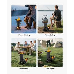 VEVOR Camping Rocket Stove, Wood Burning Portable Rocket Stove with Carrying Bag for Backpacking, Carbon Steel, Burn