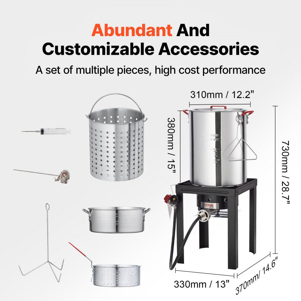 VEVOR Turkey Deep Fryer, 30-qt Turkey & 10-qt Fish Steamer Cooker Set, Outdoor Aluminum Seafood Frying Pot, 54,000 BTU