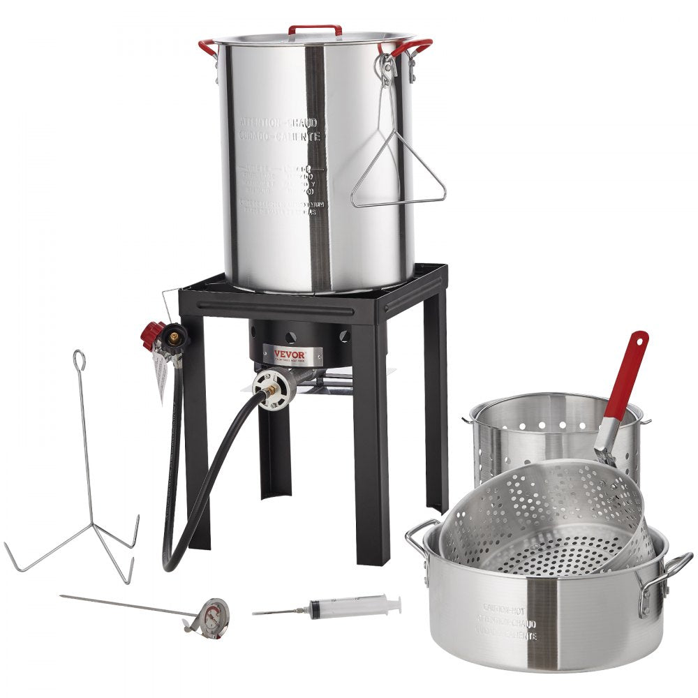 VEVOR Turkey Deep Fryer, 30-qt Turkey & 10-qt Fish Steamer Cooker Set, Outdoor Aluminum Seafood Frying Pot, 54,000 BTU