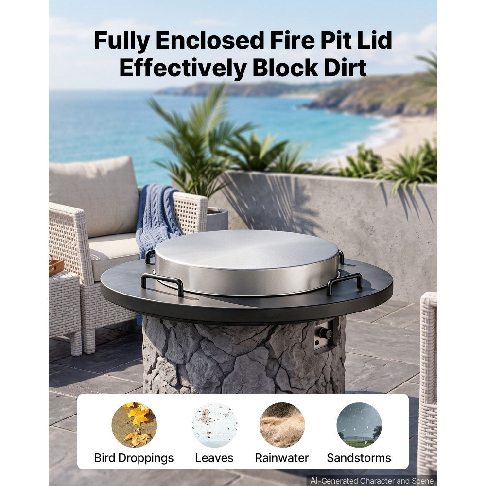 VEVOR Fire Pit Cover, 20" Round Bonfire Lid, Premium 304 Stainless Steel, for Outdoor, Patio, Backyard, Camping, Party