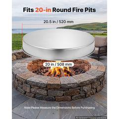 VEVOR Fire Pit Cover, 20" Round Bonfire Lid, Premium 304 Stainless Steel, for Outdoor, Patio, Backyard, Camping, Party
