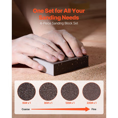 VEVOR Sanding Sponge, 4 Pcs, 60/80/120/220 Grit Assortment, Washable and Reusable Sanding Blocks for Dry & Wet Use