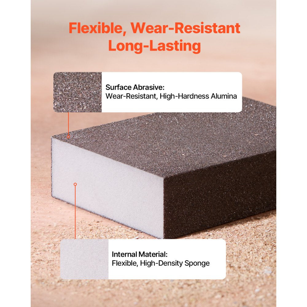 VEVOR Sanding Sponge, 4 Pcs, 60/80/120/220 Grit Assortment, Washable and Reusable Sanding Blocks for Dry & Wet Use
