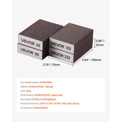 VEVOR Sanding Sponge, 4 Pcs, 60/80/120/220 Grit Assortment, Washable and Reusable Sanding Blocks for Dry & Wet Use