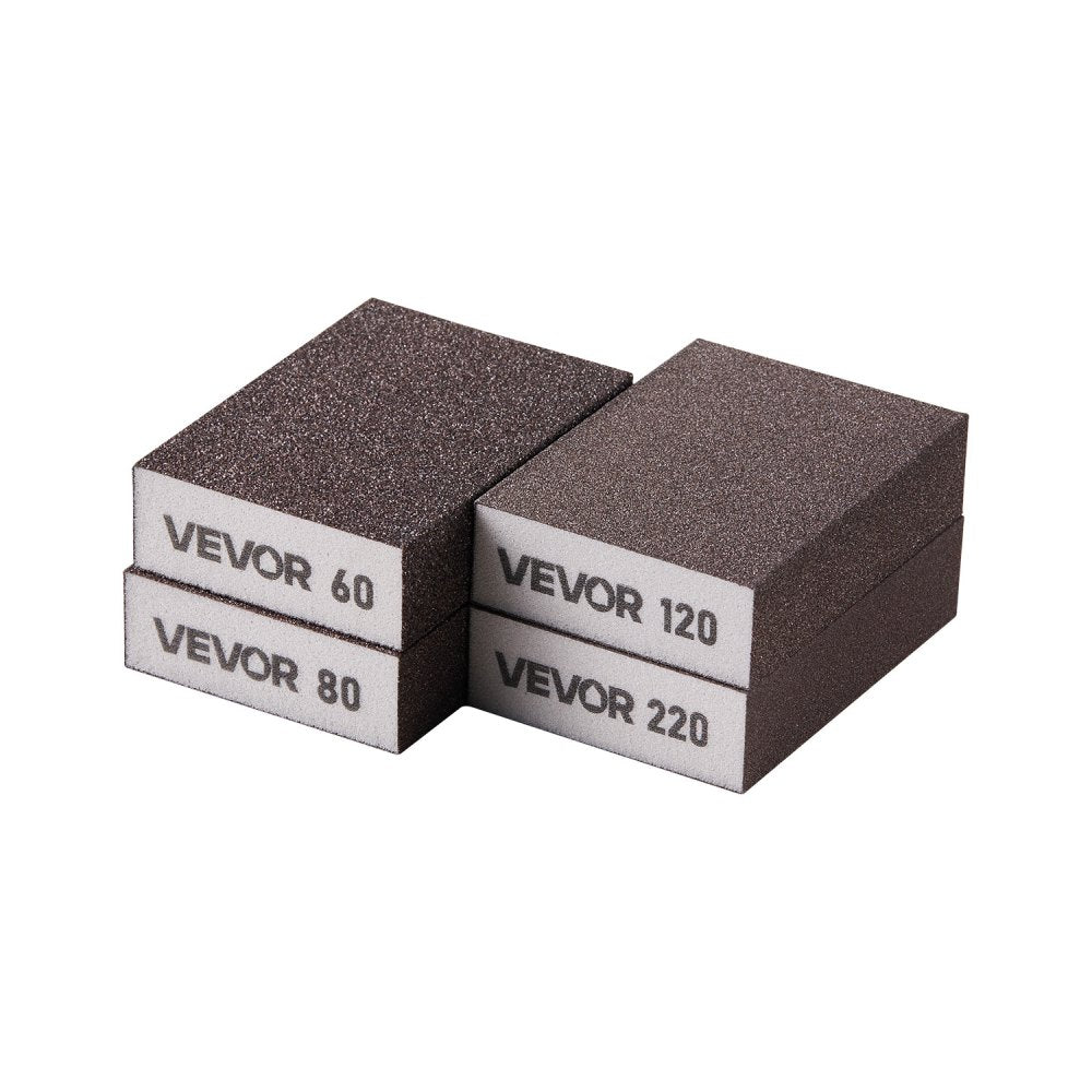 VEVOR Sanding Sponge, 4 Pcs, 60/80/120/220 Grit Assortment, Washable and Reusable Sanding Blocks for Dry & Wet Use