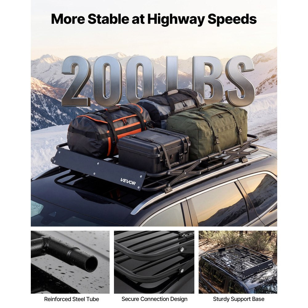 VEVOR Roof Rack Cargo Basket, 46 x 36 x 4 in, Heavy Duty Roof Top Carrier Basket with Folding Design, 200 lbs Capacity