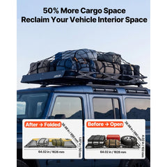 VEVOR Roof Rack Cargo Basket, 64 x 39 x 4 in, Heavy Duty Roof Top Carrier Basket with Folding Design, 200 lbs Capacity