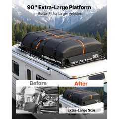VEVOR Roof Rack Cargo Basket, 90 x 50 x 6 in, Heavy Duty Roof Top Carrier Basket with Waterproof Rooftop Bag, Ratchet