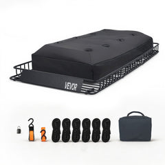VEVOR Roof Rack Cargo Basket, 90 x 50 x 6 in, Heavy Duty Roof Top Carrier Basket with Waterproof Rooftop Bag, Ratchet