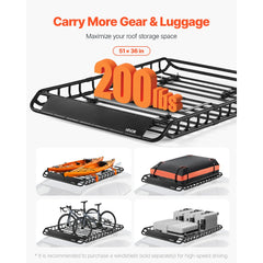 VEVOR Roof Rack Basket, 51 x 36 x 4.1 in, Universal Rooftop Cargo Carrier with 1120 x 870 x 260 mm Cargo Bag, Net