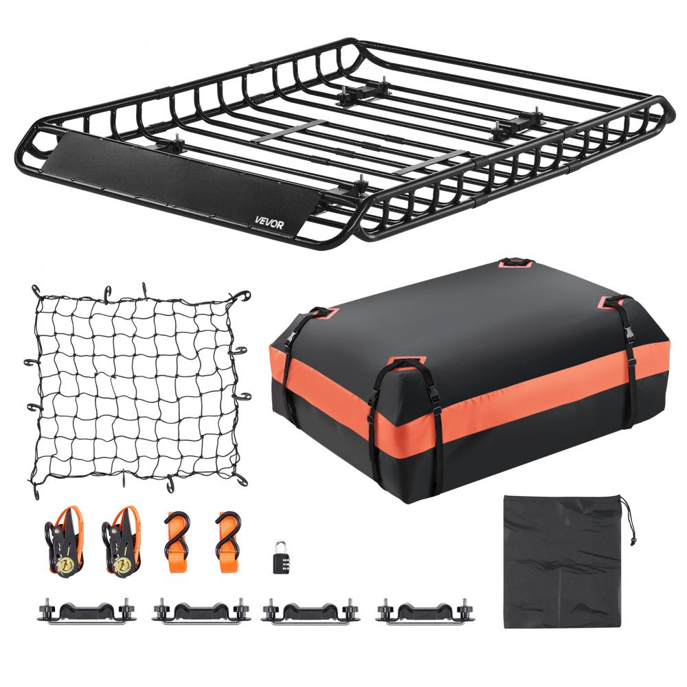 VEVOR Roof Rack Basket, 51 x 36 x 4.1 in, Universal Rooftop Cargo Carrier with 1120 x 870 x 260 mm Cargo Bag, Net