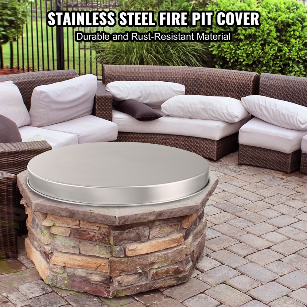 VEVOR Fire Pit Cover Lid, 27" Portable Firepit Spark Screen,Stainless Steel Steel Metal Cover, Easy-Opening Outdoor