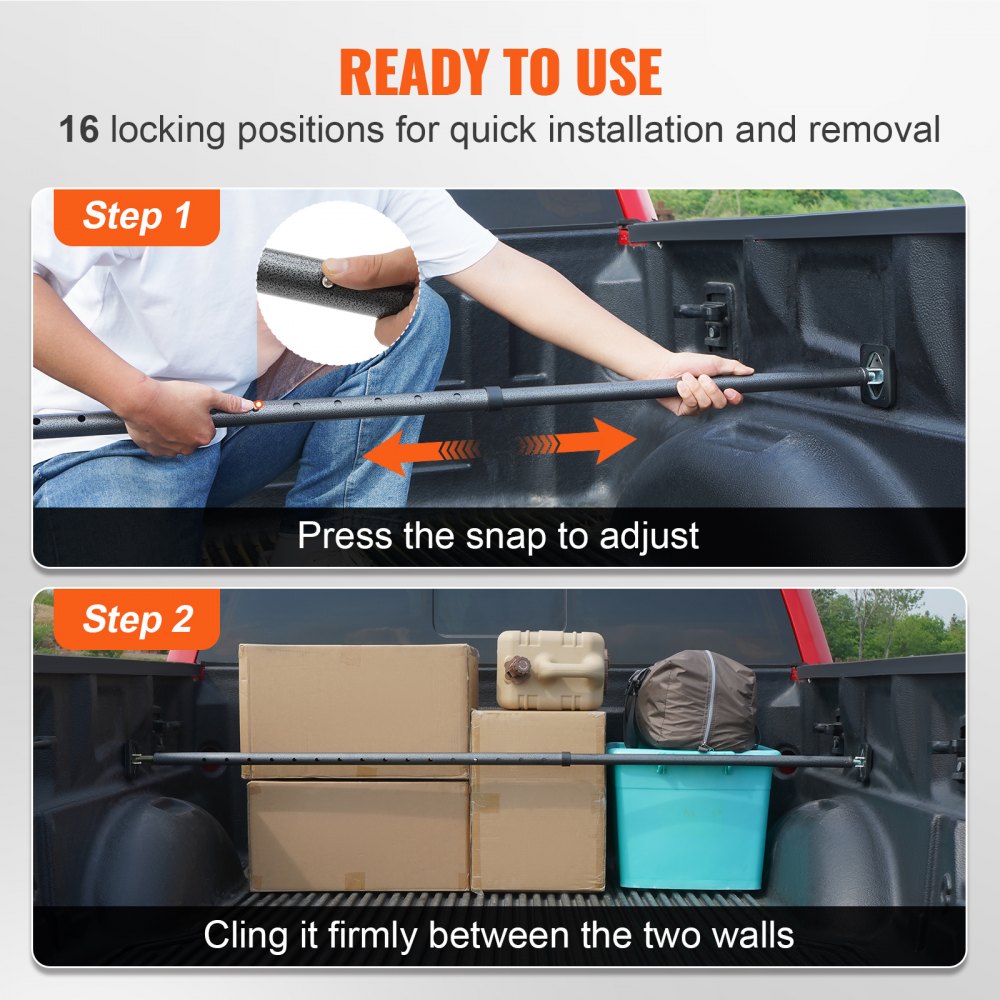 VEVOR Cargo Stabilizer, Adjustable Truck Bed Bar from 40" to 73", Robust Steel Load Bar with 220 lbs Limit, Cargo Stop