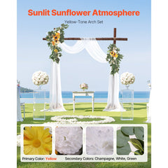 VEVOR Artificial Wedding Arch Flowers Kit, Yellow Wedding Arch Flowers with Drapes Kit (Pack of 3) - 2 Pcs Floral