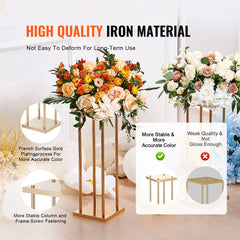 VEVOR 4PCS Gold Metal Column Wedding Flower Stand, 31.5inch High With Metal Laminate, Vase Geometric Centerpiece