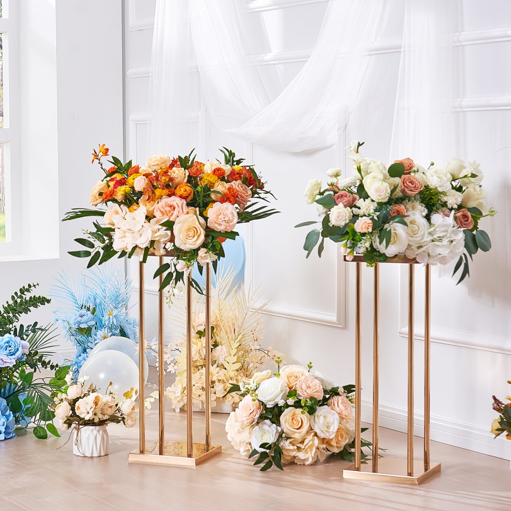 VEVOR 4PCS Gold Metal Column Wedding Flower Stand, 31.5inch High With Metal Laminate, Vase Geometric Centerpiece