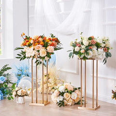 VEVOR 4PCS Gold Metal Column Wedding Flower Stand, 31.5inch High With Metal Laminate, Vase Geometric Centerpiece