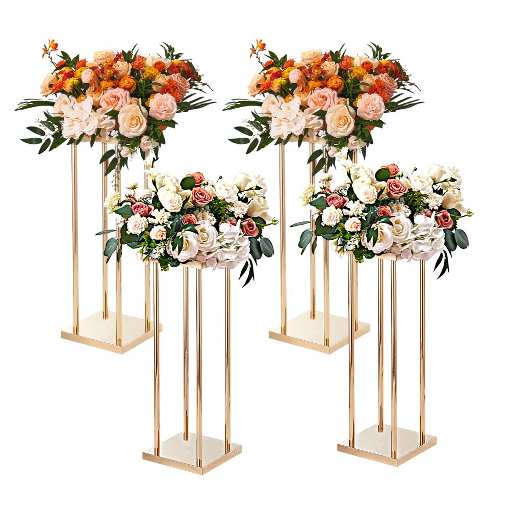 VEVOR 4PCS Gold Metal Column Wedding Flower Stand, 31.5inch High With Metal Laminate, Vase Geometric Centerpiece