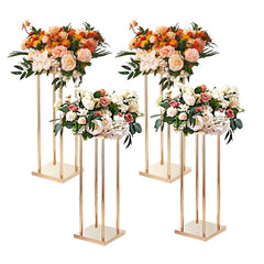 VEVOR 4PCS Gold Metal Column Wedding Flower Stand, 31.5inch High With Metal Laminate, Vase Geometric Centerpiece