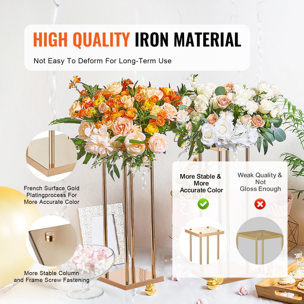 VEVOR 4PCS Gold Metal Column Wedding Flower Stand, 23.6inch High With Metal Laminate, Vase Geometric Centerpiece