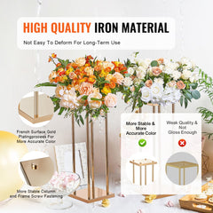 VEVOR 4PCS Gold Metal Column Wedding Flower Stand, 23.6inch High With Metal Laminate, Vase Geometric Centerpiece
