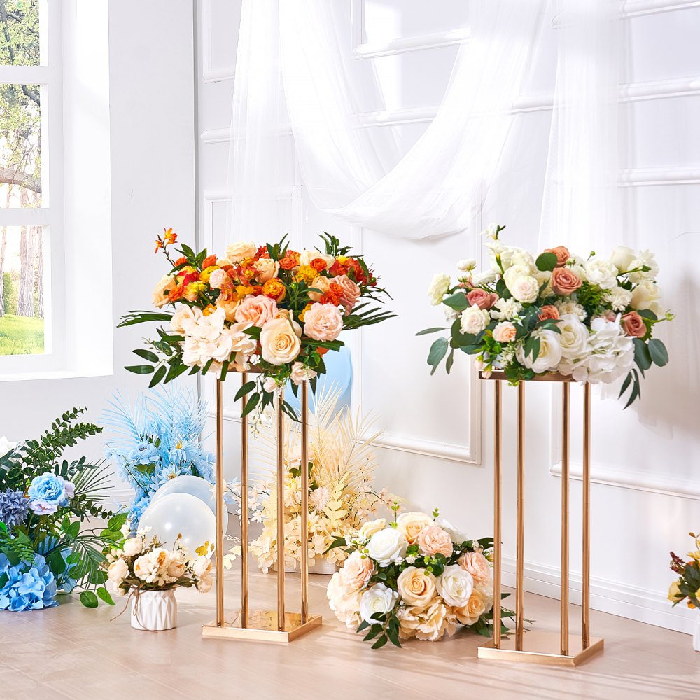 VEVOR 4PCS Gold Metal Column Wedding Flower Stand, 23.6inch High With Metal Laminate, Vase Geometric Centerpiece
