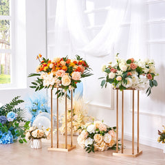 VEVOR 4PCS Gold Metal Column Wedding Flower Stand, 23.6inch High With Metal Laminate, Vase Geometric Centerpiece