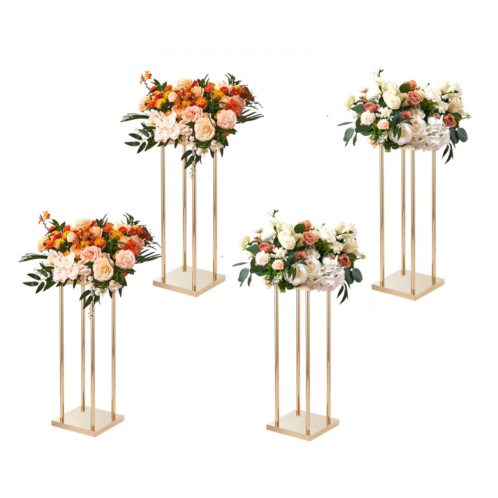 VEVOR 4PCS Gold Metal Column Wedding Flower Stand, 23.6inch High With Metal Laminate, Vase Geometric Centerpiece