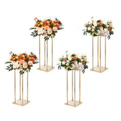 VEVOR 4PCS Gold Metal Column Wedding Flower Stand, 23.6inch High With Metal Laminate, Vase Geometric Centerpiece
