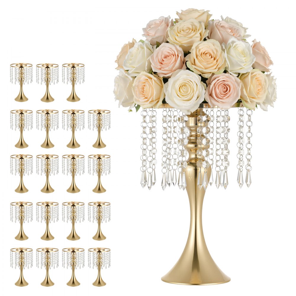 VEVOR 20 PCS Wedding Flower Vase, 13.4 in Tall Flower Table Centerpieces, Crystal Banquet Vases Easy Installation