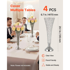 VEVOR 4 PCS Crystal Wedding Flower Vase, 20 in Tall Flower Table Centerpieces, Crystal Cylinder Banquet Vases Easy