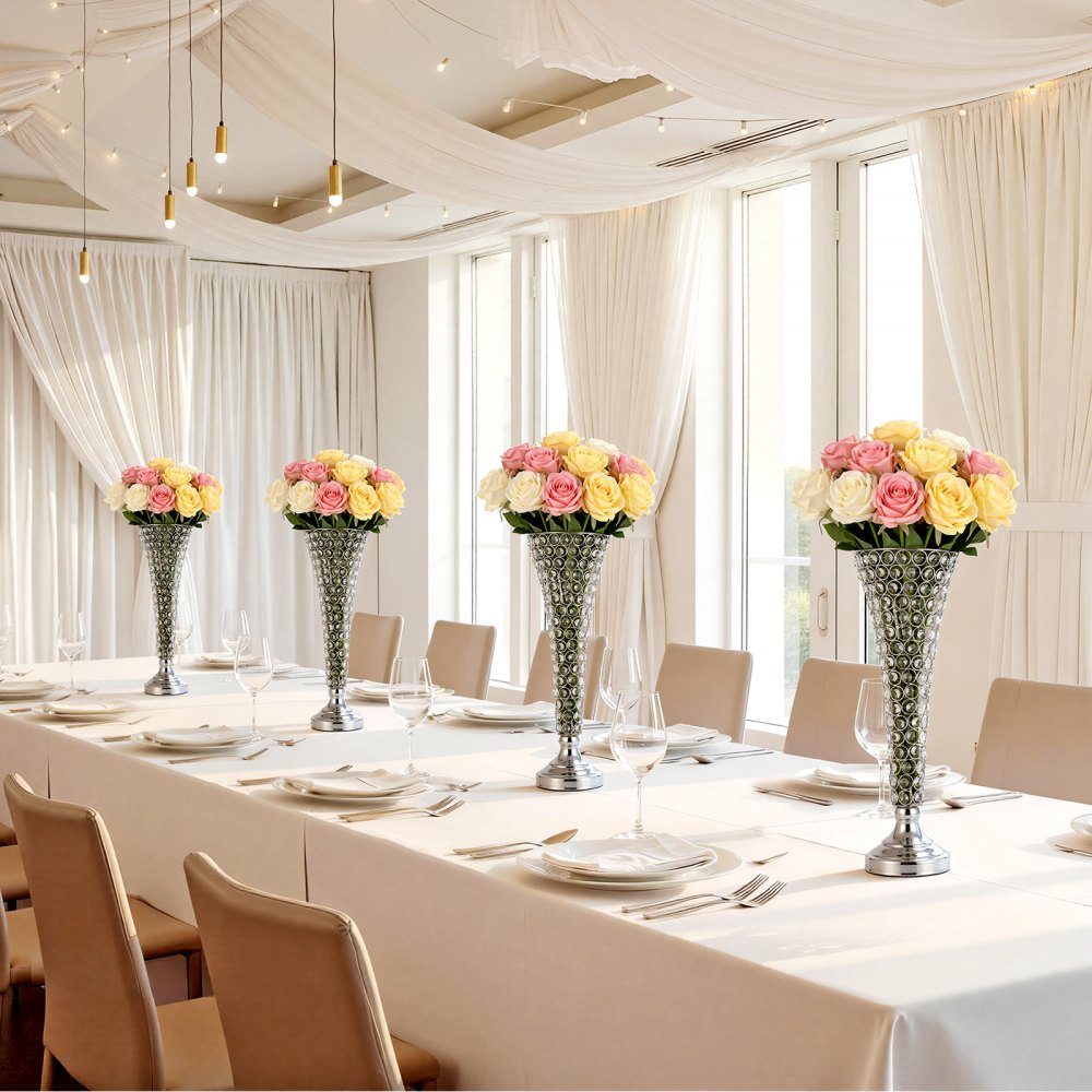 VEVOR 4 PCS Crystal Wedding Flower Vase, 20 in Tall Flower Table Centerpieces, Crystal Cylinder Banquet Vases Easy