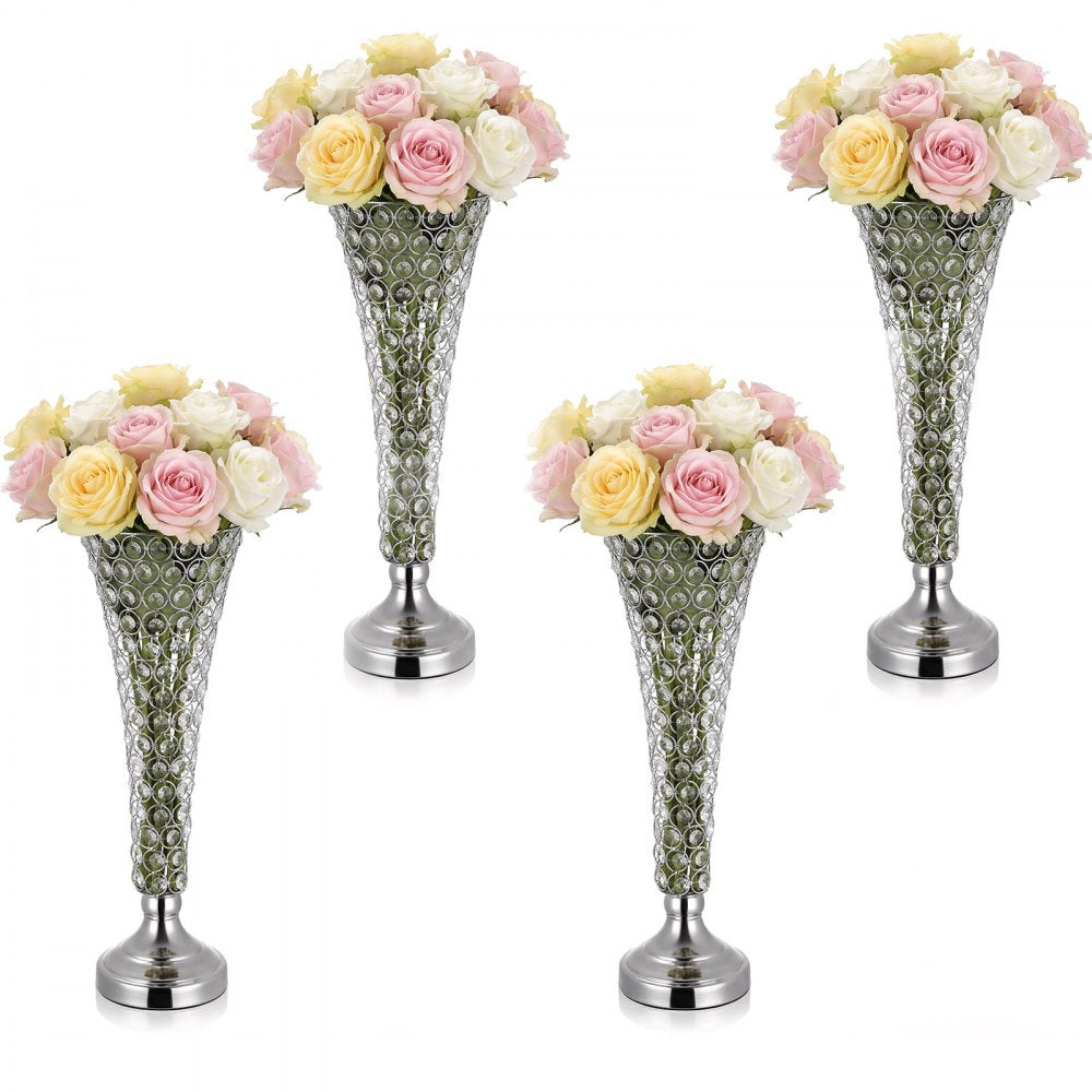 VEVOR 4 PCS Crystal Wedding Flower Vase, 20 in Tall Flower Table Centerpieces, Crystal Cylinder Banquet Vases Easy