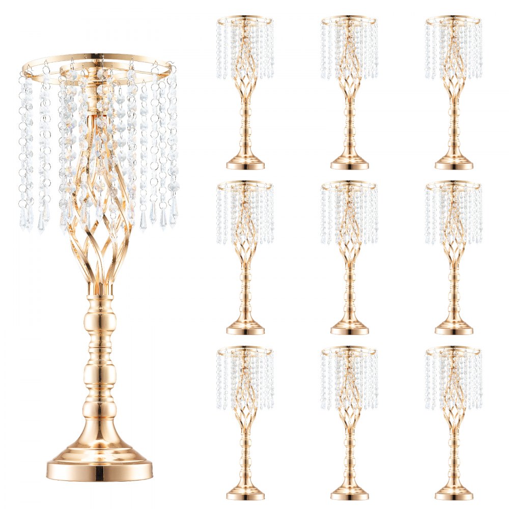 VEVOR 10PCS 55cm/21.65" Tall Crystal Wedding Flower Stand, Metal Wedding Centerpiece Vase, Gold Flower Holders Floral