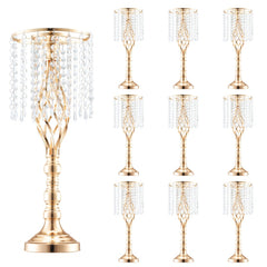 VEVOR 10PCS 55cm/21.65" Tall Crystal Wedding Flower Stand, Metal Wedding Centerpiece Vase, Gold Flower Holders Floral