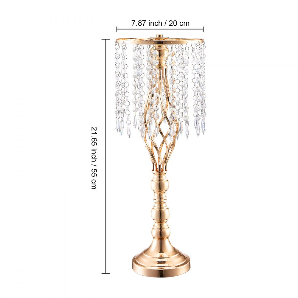 VEVOR 10PCS 55cm/21.65" Tall Crystal Wedding Flower Stand, Metal Wedding Centerpiece Vase, Gold Flower Holders Floral