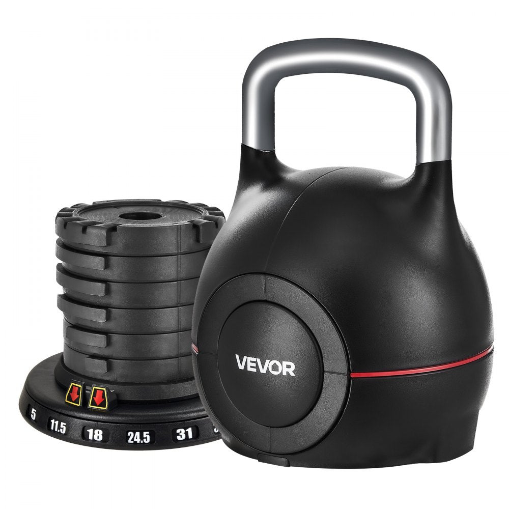 VEVOR Kettlebell, Adjustable Kettlebell with 7 Weight Levels (5, 11.5, 18, 24.5, 31, 37.5, 44 lbs), Die-Cast Aluminum