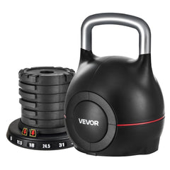 VEVOR Kettlebell, Adjustable Kettlebell with 7 Weight Levels (5, 11.5, 18, 24.5, 31, 37.5, 44 lbs), Die-Cast Aluminum