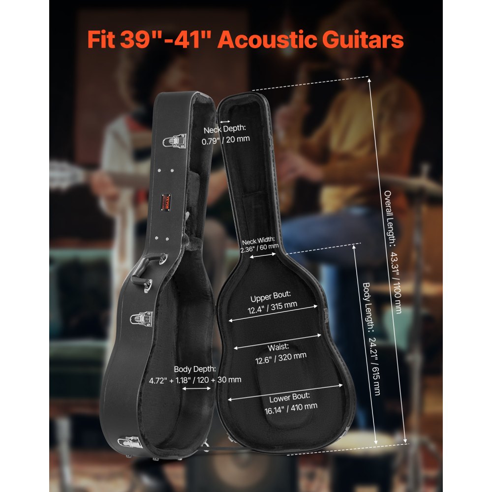 VEVOR Acoustic Guitar Hard Case, 43.31 in Gourd-Shaped Guitar Hard Case, With Lock Latch Key Handle, PVC Padding Soft