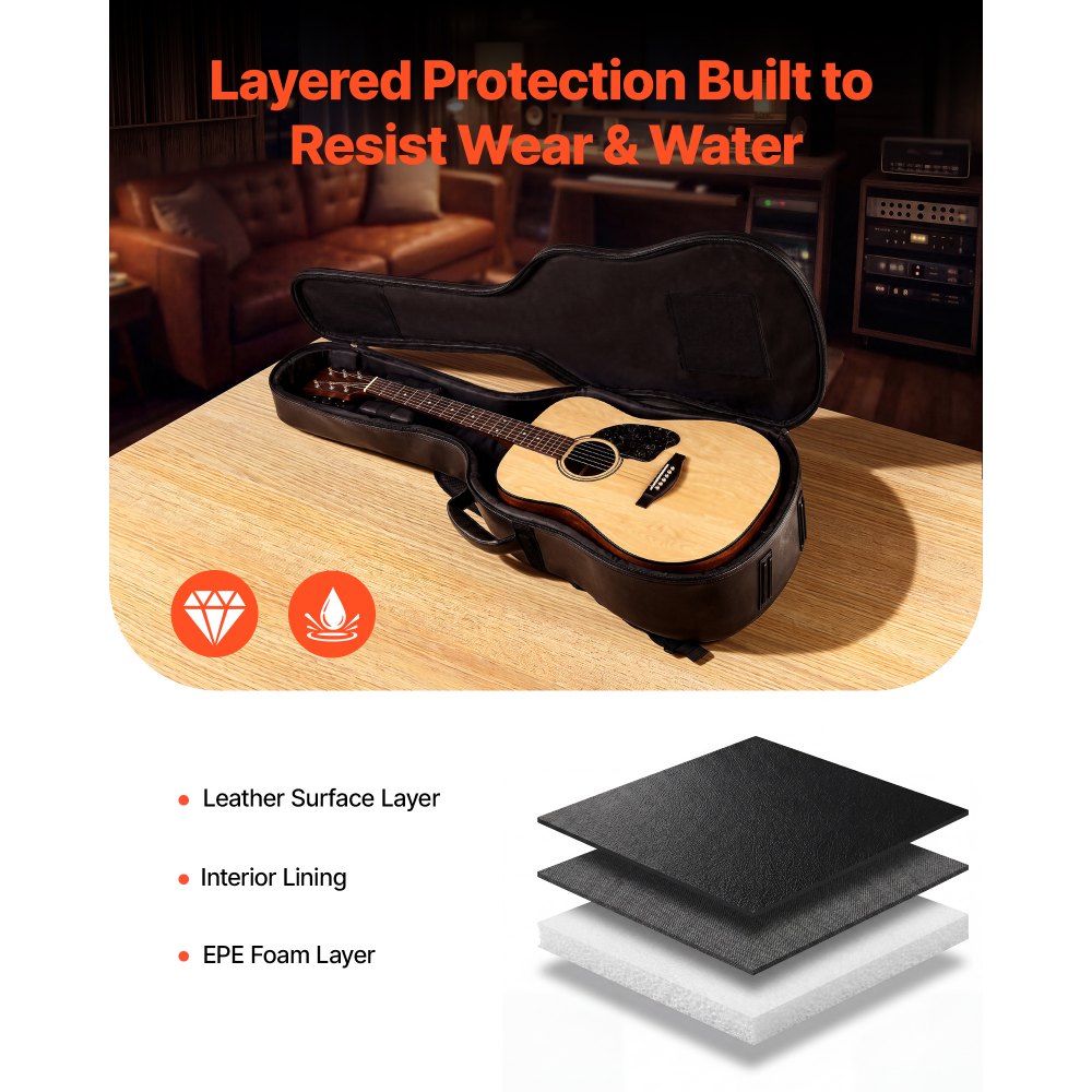 VEVOR Acoustic Guitar Bag, 47.1 Inch, Hard-Shell Protective Travel Carrying Case with Accessory Compartment, Foam