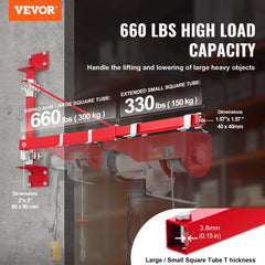VEVOR Electric Hoist Support Arm, 660 lbs Max Load Capacity, Electric Hoist Holder Swing Arm with Pole, Steel Hoist