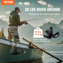 VEVOR River Anchor, 30 LBS Boat Anchor Cast Iron Black Vinyl-Coated, Marine Grade Mushroom Anchor for Boats Up To 30