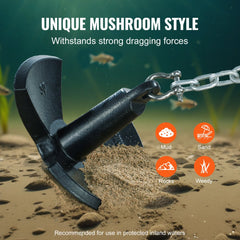 VEVOR River Anchor, 30 LBS Boat Anchor Cast Iron Black Vinyl-Coated, Marine Grade Mushroom Anchor for Boats Up To 30