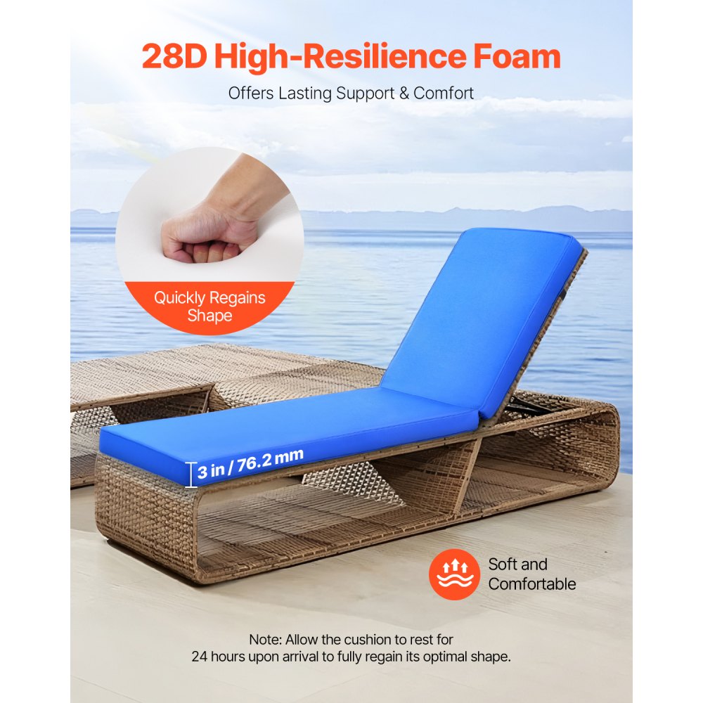 VEVOR Chaise Lounge Cushion, 72 x 21 x 3 in, Outdoor Lounge Chair Cushions, Waterproof & Fade-Resistant, Sun Lounger