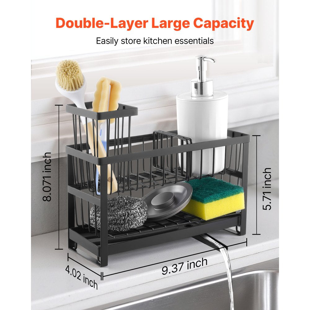 VEVOR Kitchen Sink Caddy Organizer, 2 Tier Sponge Holder for Kitchen Sink with High Brush Holder & Divider, Storage